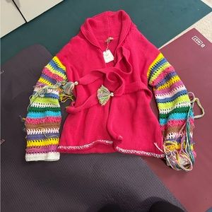 NWT New with Tags Regina SRL Angela Maffei Pink Poncho Cardigan 100% Cotton